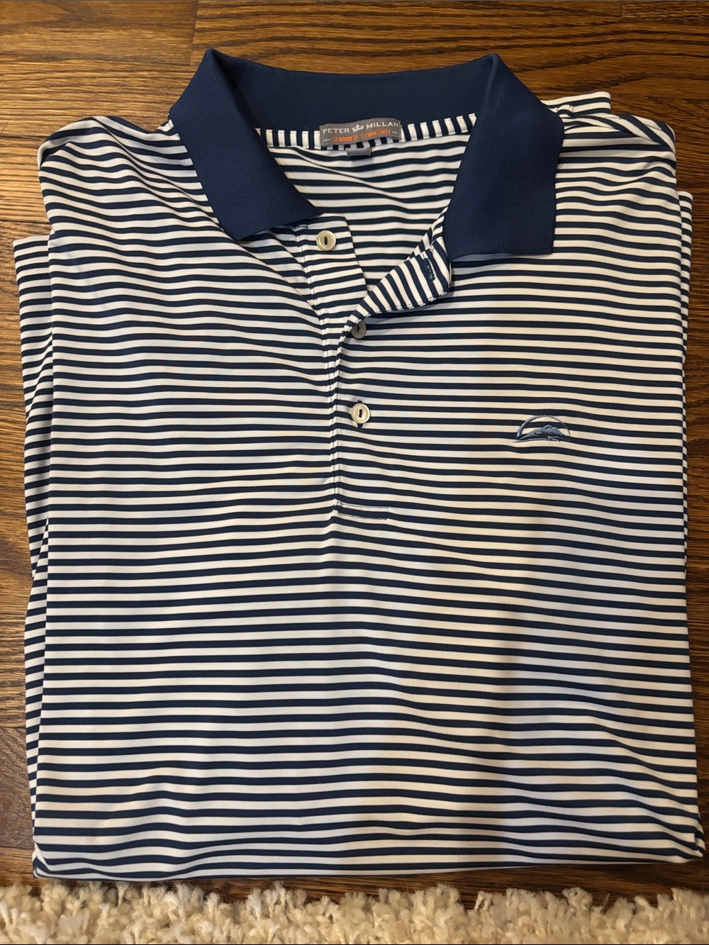 Peter Millar Navy & White Striped Polo with Contrast Collar
